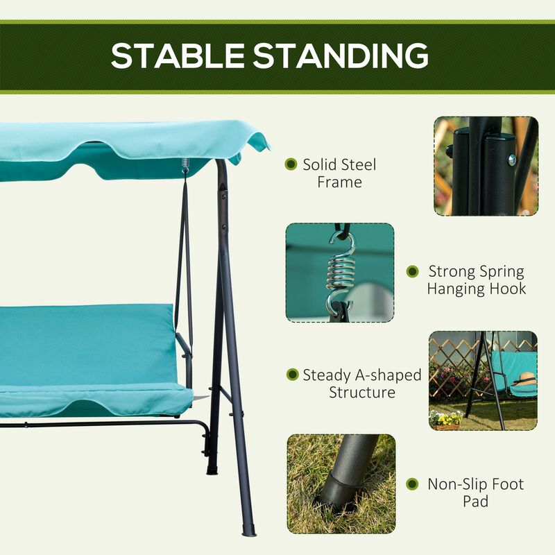 Green Patio Relaxation: 3-Person Porch Swing Chair with Canopy
