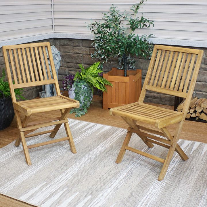 Sunnydaze Nantasket Solid Teak Folding Slat-Back Patio Chair