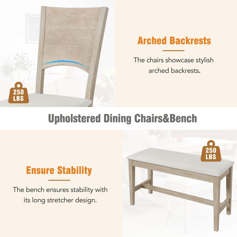 MONDAWE 6-Piece Solid Wood Half Round Dining Table Set Kitchen Table Set With Upholstered Dining Chairs, Modern Dining Furniture