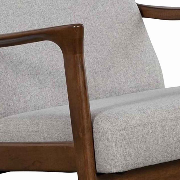 Fabric Upholstered Mid Century Wooden Lounge Chair, Gray and Brown-Benzara