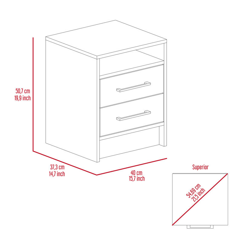 Streamdale Rowley 2-Drawer 1-Shelf Rectangle Nightstand Light