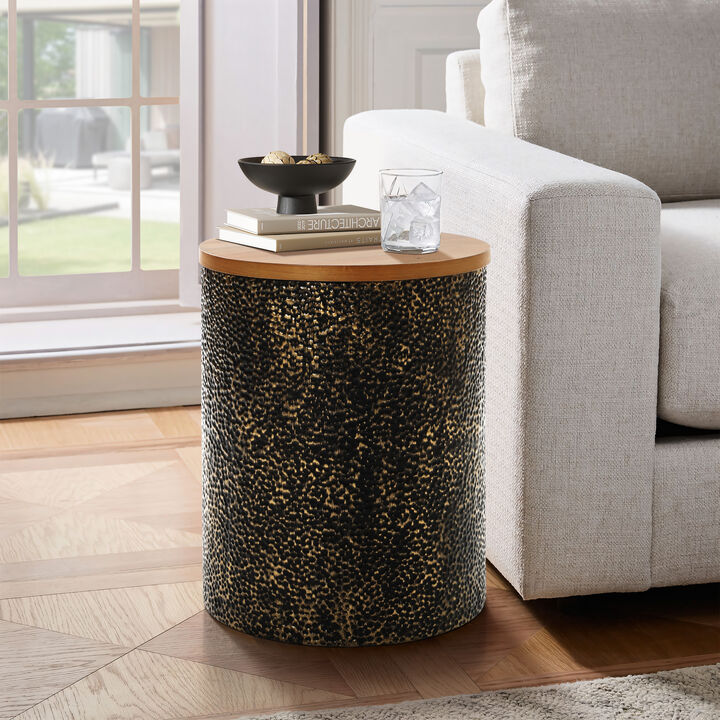 LuxenHome Black and Gold Hammered Iron Metal Table with MDF Wood Top