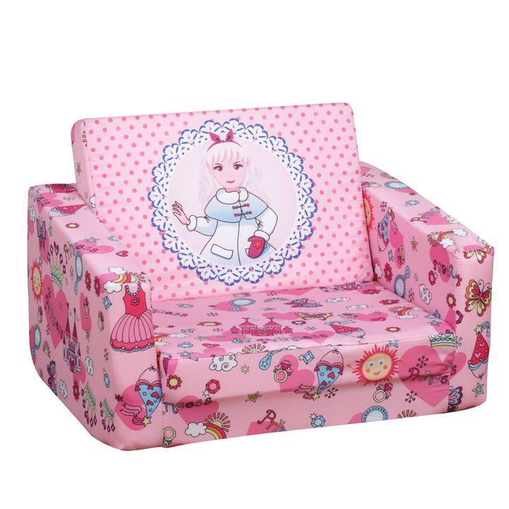 Pink Space Explorer: Convertible Kids Sofa with Fold-Out Design