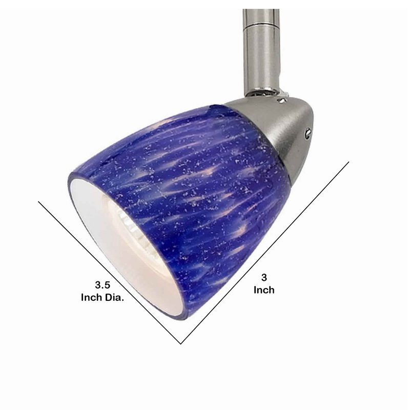 50 Watt Track Fixture with Handblown Glass Shade, Silver and Blue - Benzara