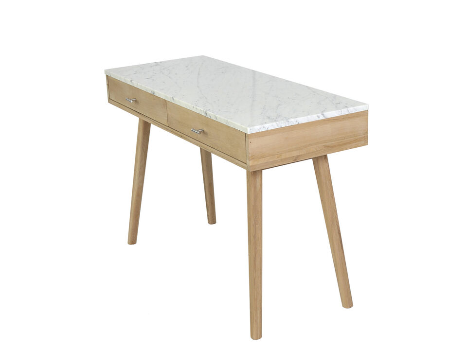 Viola 44" Rectangular Italian Carrara White Marble Writing Desk with Walnut Leg
