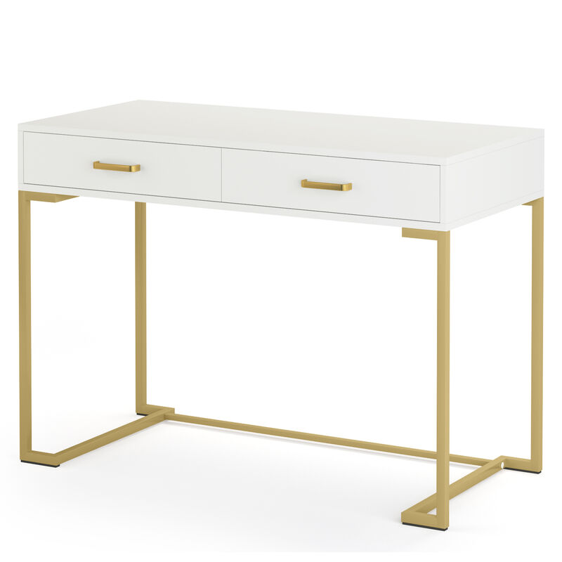 Small Computer Desk, Modern Simple 40 inch Home Office Desk Study Table Writing Desk, Makeup Vanity Desk with Drawers