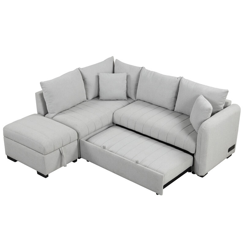 Merax L-shaped Sectional Pull Out Sofa Bed Sleeper Sofa with 2 USB Ports