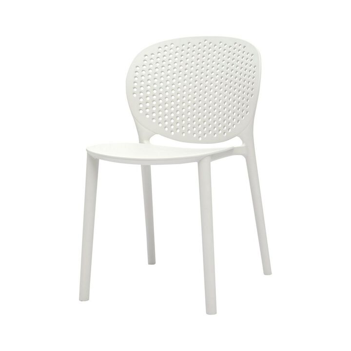 Gyna 14 Inch Kids Side Chair, Round Dotted Backrest, Armless, White - Benzara