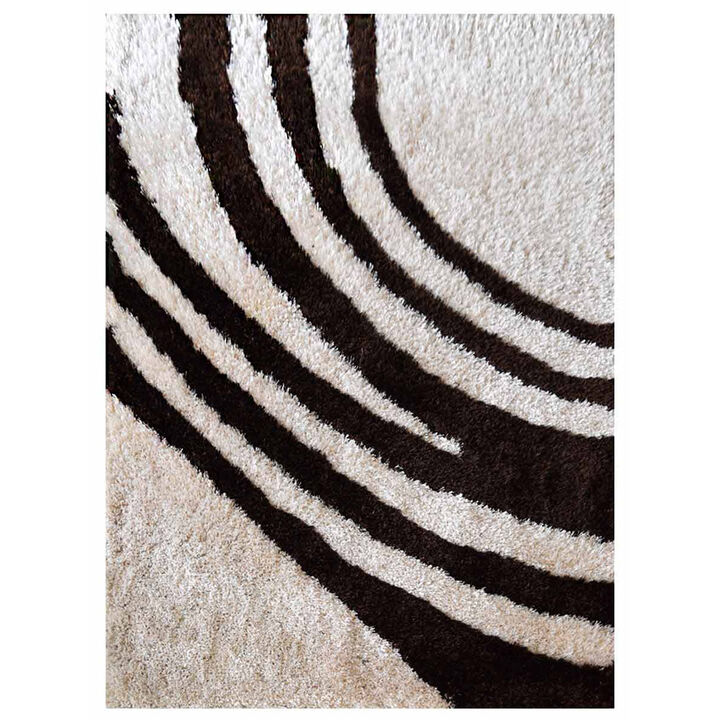 RUGSOTIC CARPETS HAND TUFTED SHAG POLYESTER ECO-FRIENDLY AREA RUGS  - 5'x8', Rectangle, Ivory Brown, Contemporary Modern Design, High Pile Thick Handmade Anti Skid Rugs for Living Room K00023