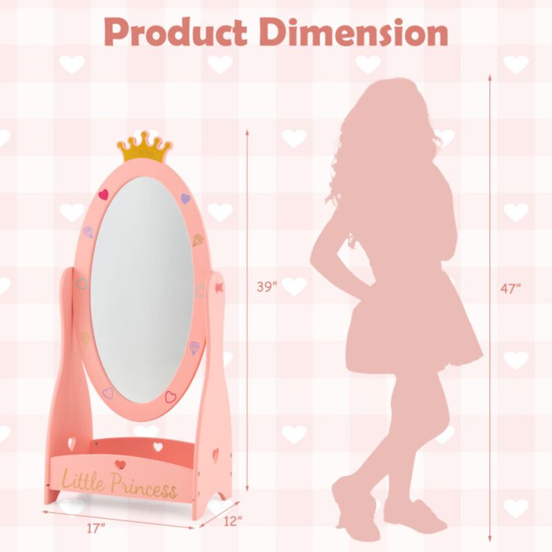 Hivvago Kids Full Length Mirror with 360 Degree Rotatable Design and Shelf-Pink