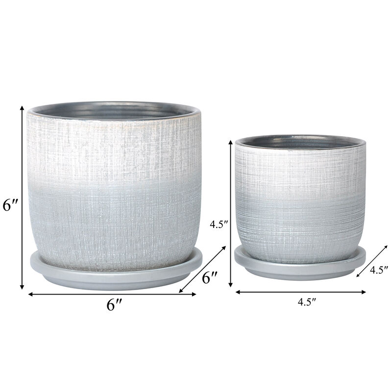 Textured Planter with Saucer, Silver Set