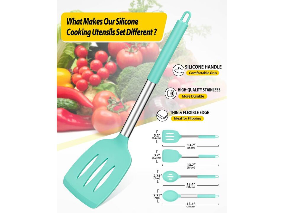 BUNDLEPRO Pack of 4 Silicone Cooking Utensils Set, Non Stick Large Solid Spatulas