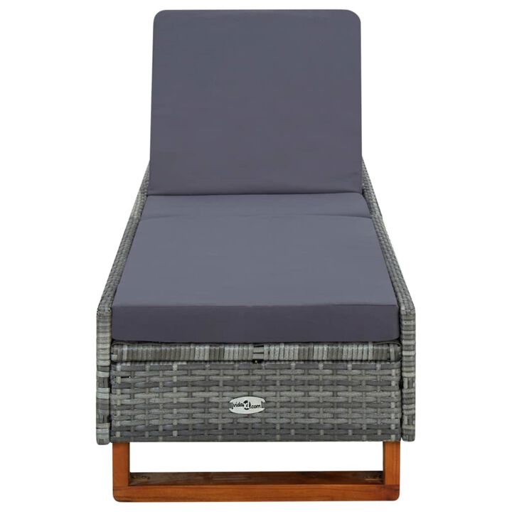 vidaXL Sunbed with Cushion Poly Rattan Gray