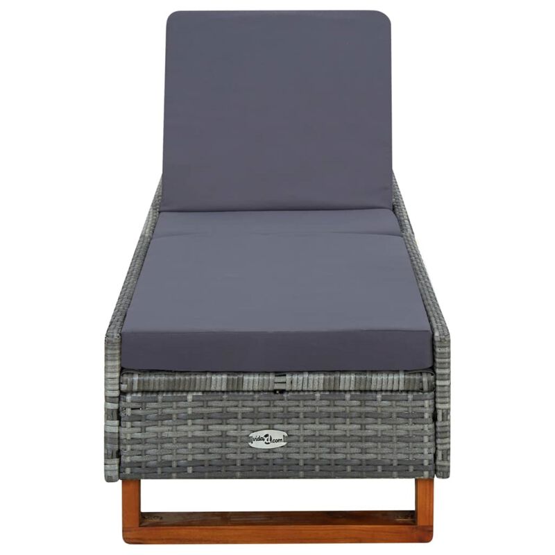 vidaXL Sunbed with Cushion Poly Rattan Gray