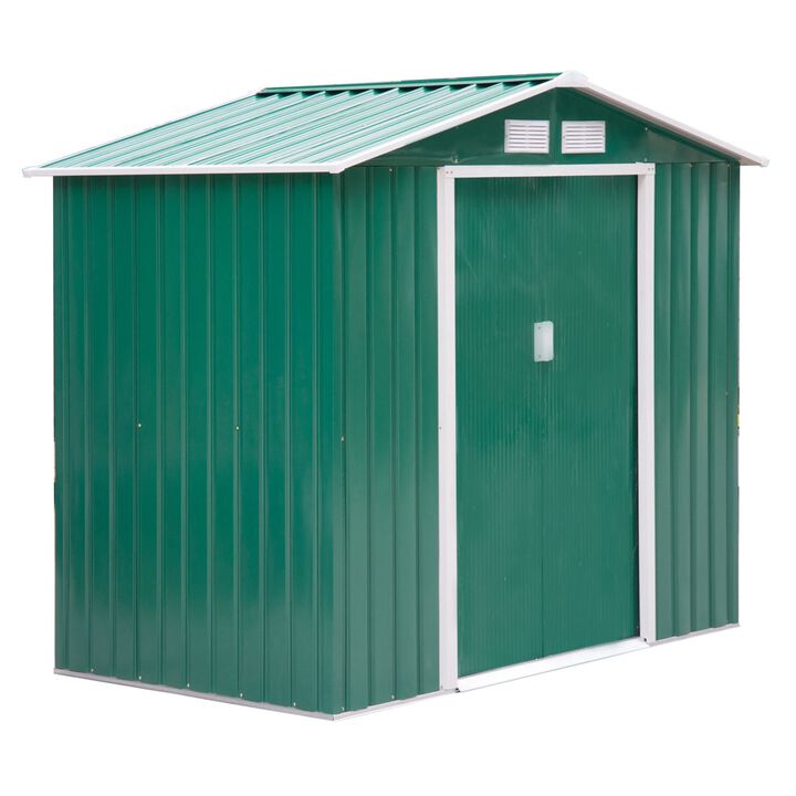 Green Garden Storage: 7'x4' Steel Shed with Sliding Doors & Vents