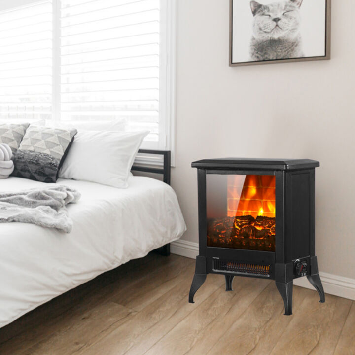 1400W Freestanding Electric Fireplace Heater with Flame and Temperature Control