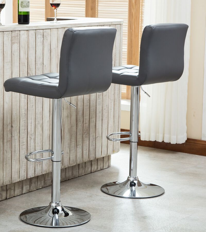 Faux Leather Adjustable Hydraulic Bar Stool, Set of 2, Gray