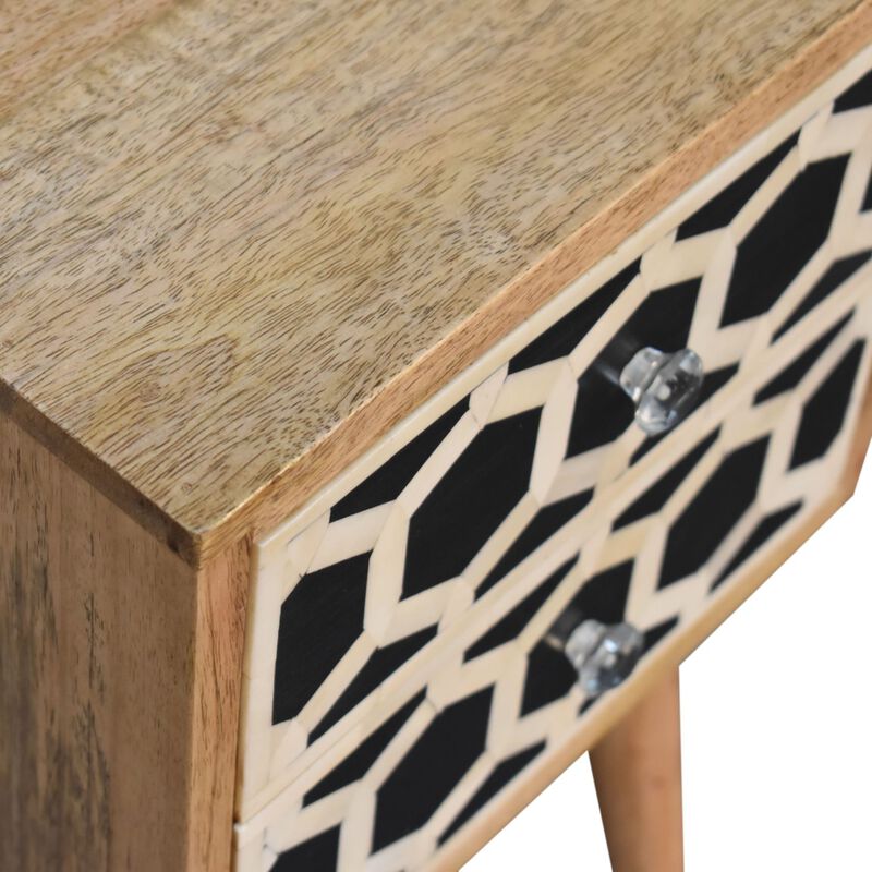 Mini Bone Inlay 2 Drawer Solid Wood NightStand