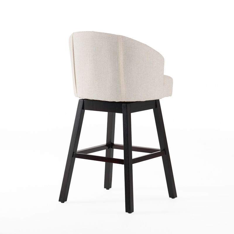 Barstool Chair Set of 2, Oval Shaped Fabric Cushion, Soft Beige Fabric - Benzara