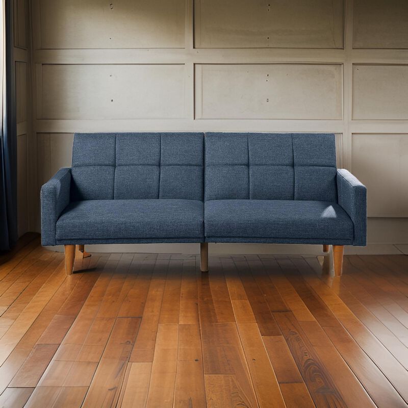 Fabric Adjustable Sofa with Square Tufted Back, Blue
