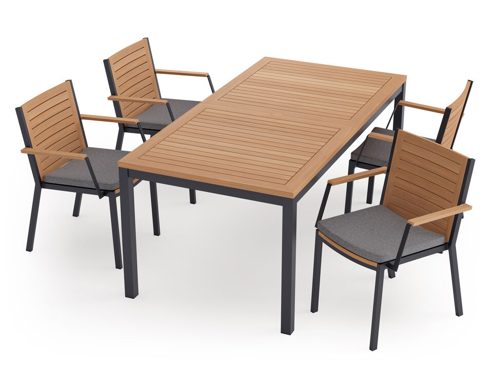 Monterey 4 Seater Dining Set with 72 in. Table - Aluminum and Teak