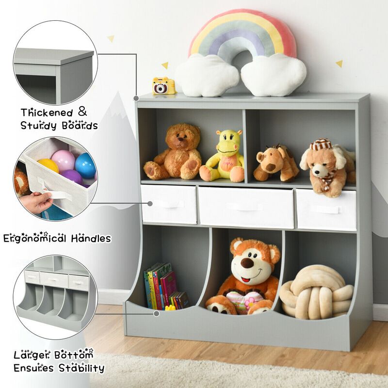 Freestanding Combo Cubby Bin Storage Organizer Unit W/3 Baskets