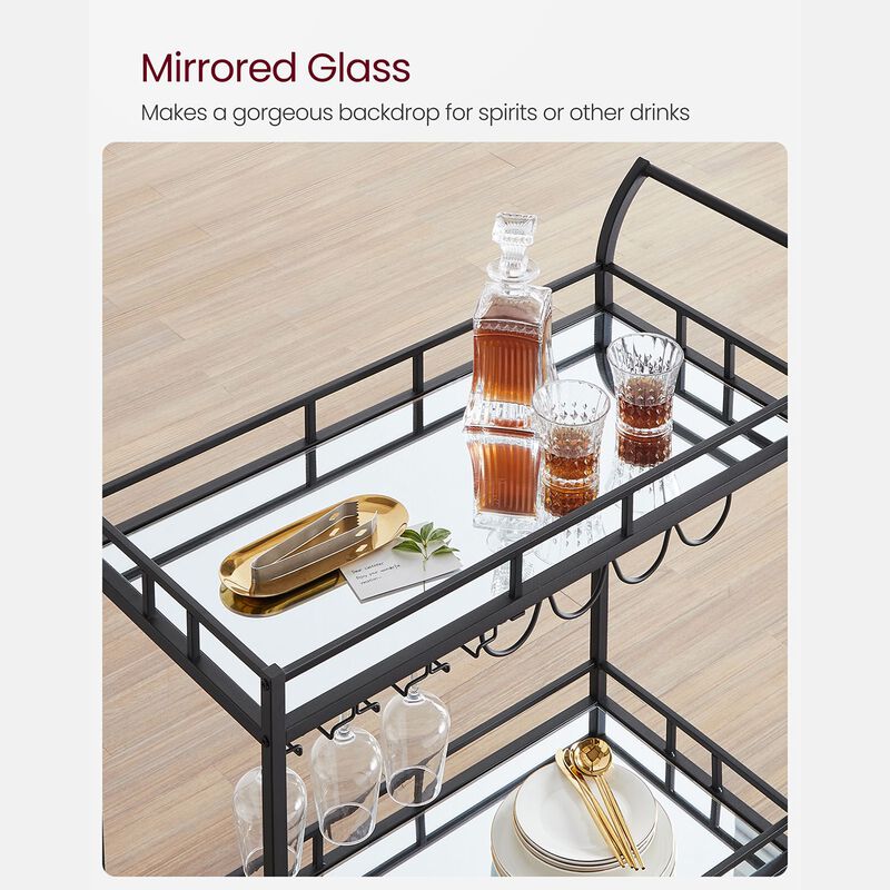 Home Bar Serving Cart with Dual Mirrored Shelves – Elegant Gold Design