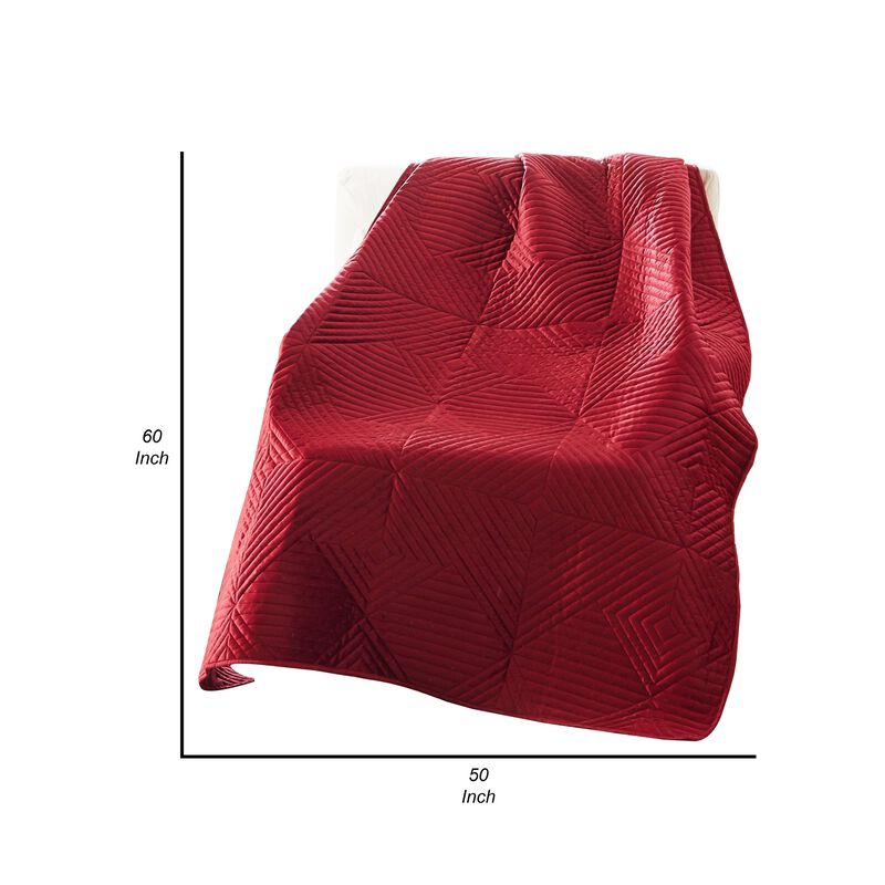 Ahab 50 x 60 Inch Quilted Throw Blanket with Fill, Dutch Velvet Face, Red - Benzara