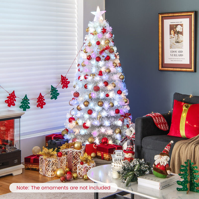 5/6/7 Feet Pre-Lit Fiber Optic White Snow-Flocked Artificial Christmas Tree