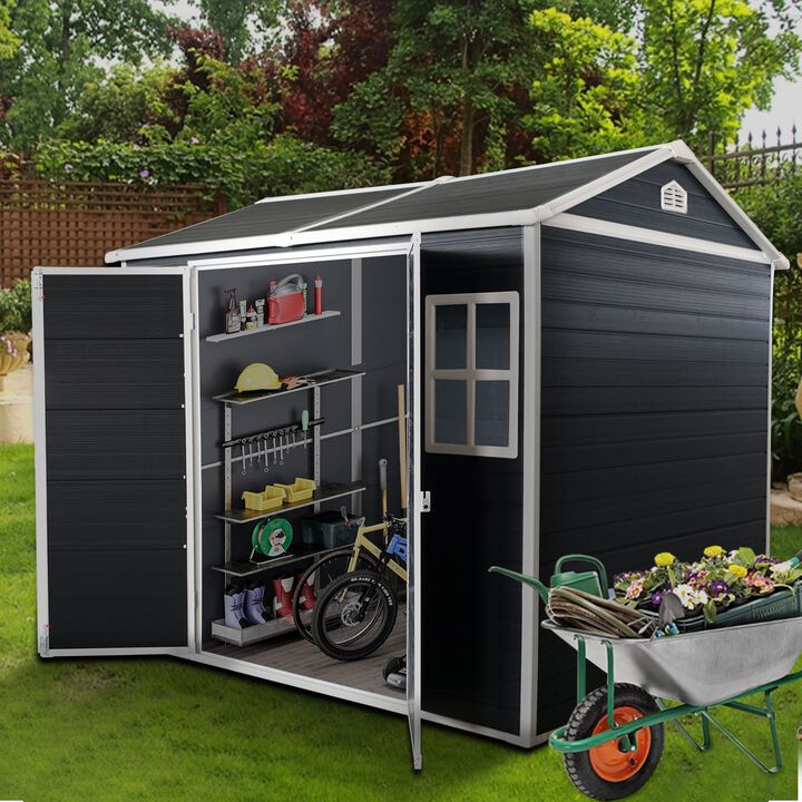 Mondawe 8x4ft Weather-Resistant Resin Galvanized Steel Frame Outdoor Versatile Storage Shed