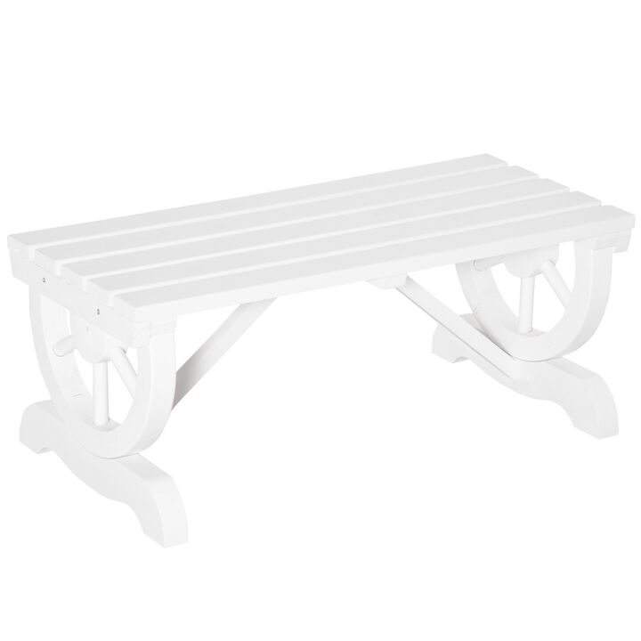White Garden Bench: 2-Person Wagon Wheel Seat for Backyard