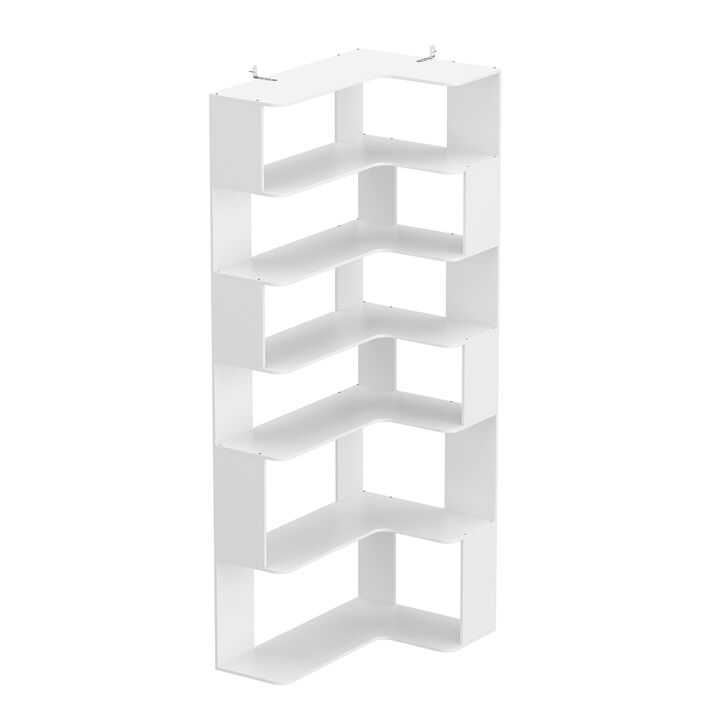 FUFU&GAGA White Mdf 6-Shelf Ladder Bookcase (35.4-in W x 81.9-in H x 23.6-in D),White