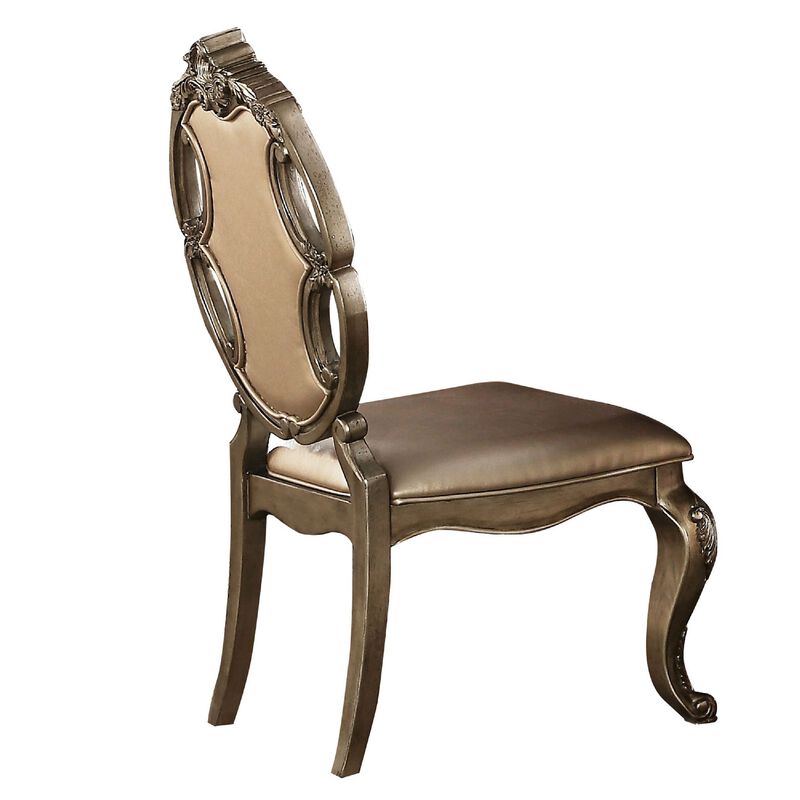 26 Inch Dining Chair, Faux Leather, Set of 2, Champagne Gold-Benzara
