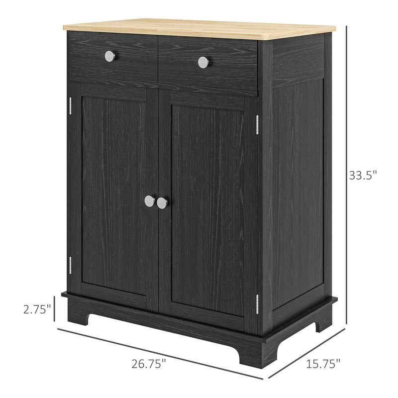 Black Sideboard Cabinet: Wood Top, Adjustable Shelf