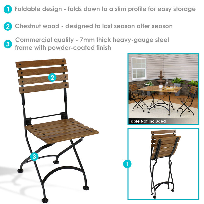 Sunnydaze European Chestnut Wood Folding Bistro Dining Chair