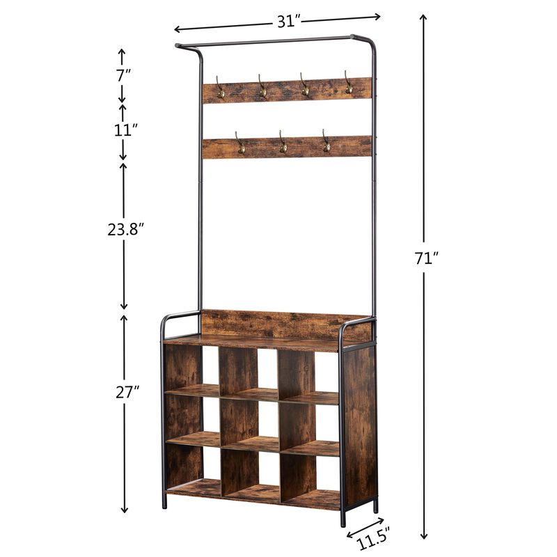 3-in-1 Hall Tree with Coat Rack & Shoe Storage for Entryway Organization