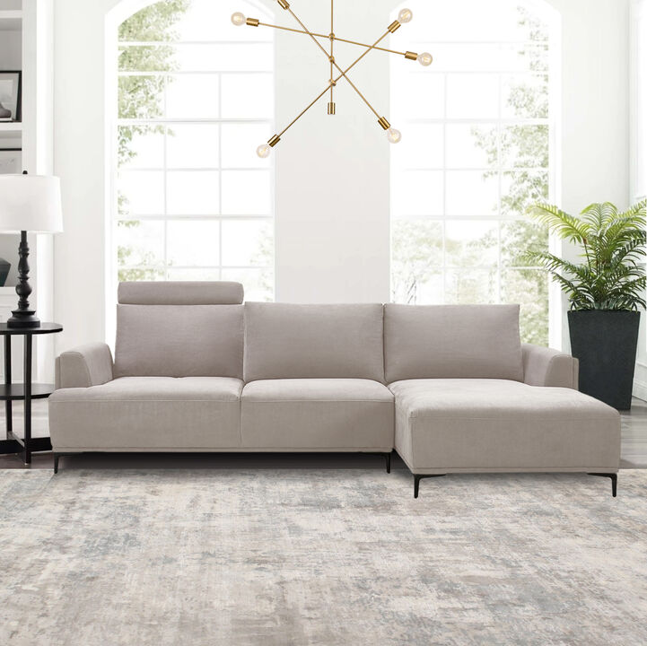 Pasargad Home Modern Lucca Sectional Sofa with Push Back Functional, Right Facing Chaise, Beige