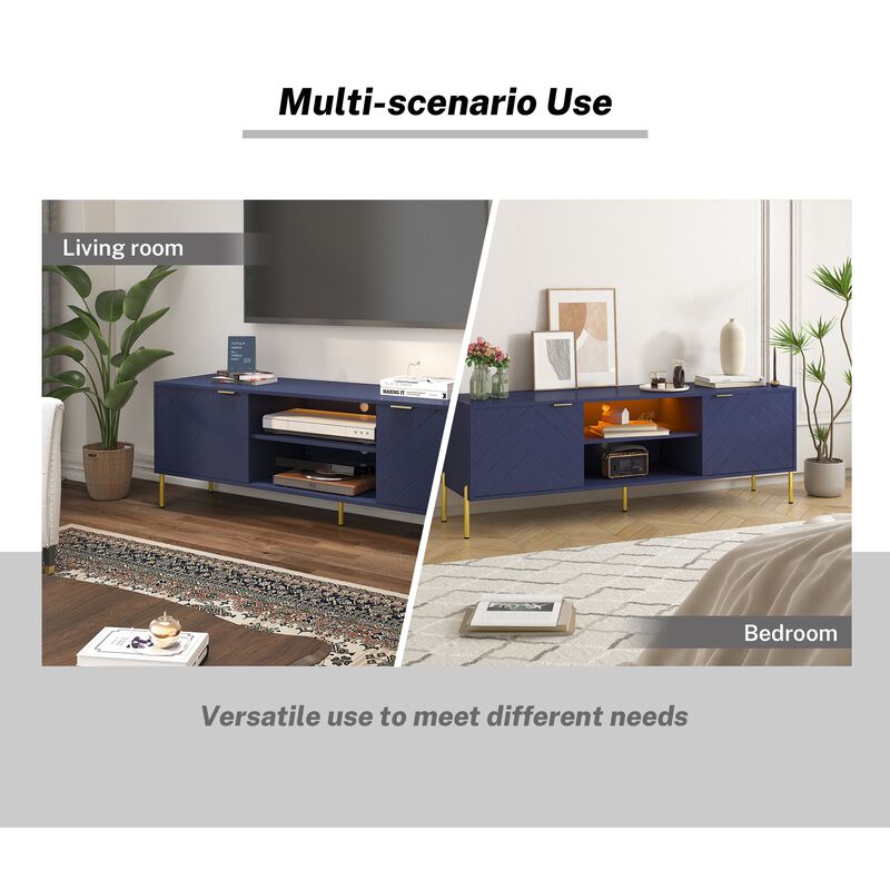 Unique Herringbone Design Multifunctional TV Stand With LED Light