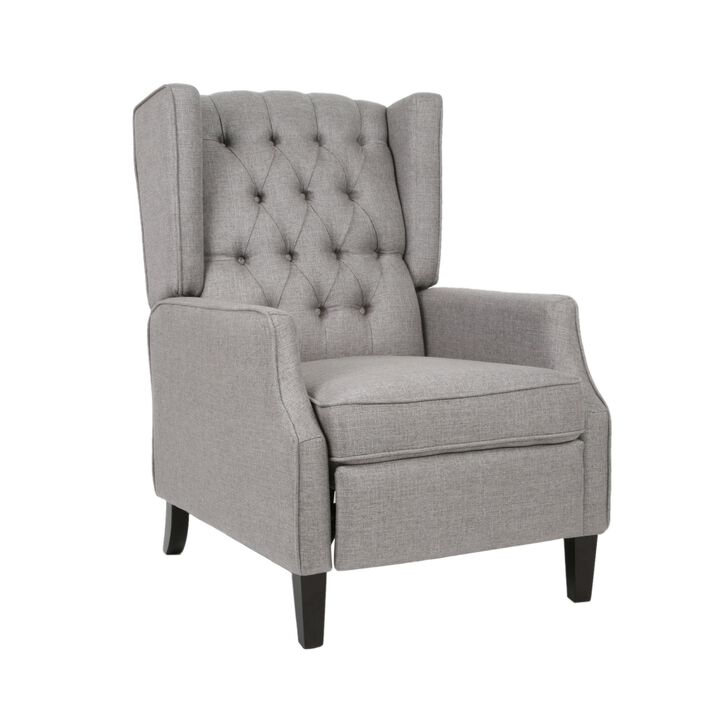 Octa Manual Recliner Chair, Button Tufted Wingback Design, Dark Gray - Benzara