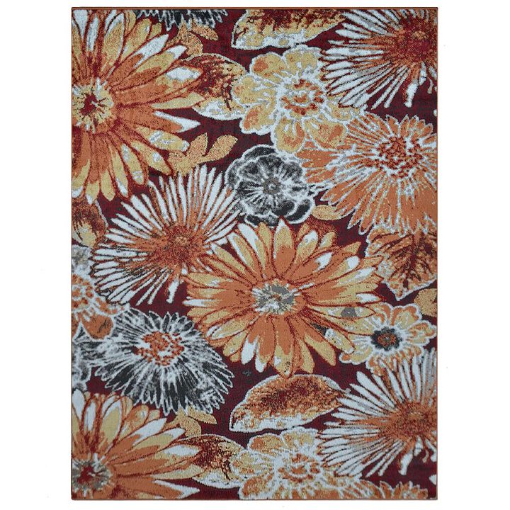 RUGSOTIC CARPETS MACHINE MADE HEATSET POLYPROPYLENE AREA RUGS  - 5'x8', Rectangle Shape, Beige Caramel Color, Floral Modern Design, Midium Pile Machine Made Area Rugs (M00030)