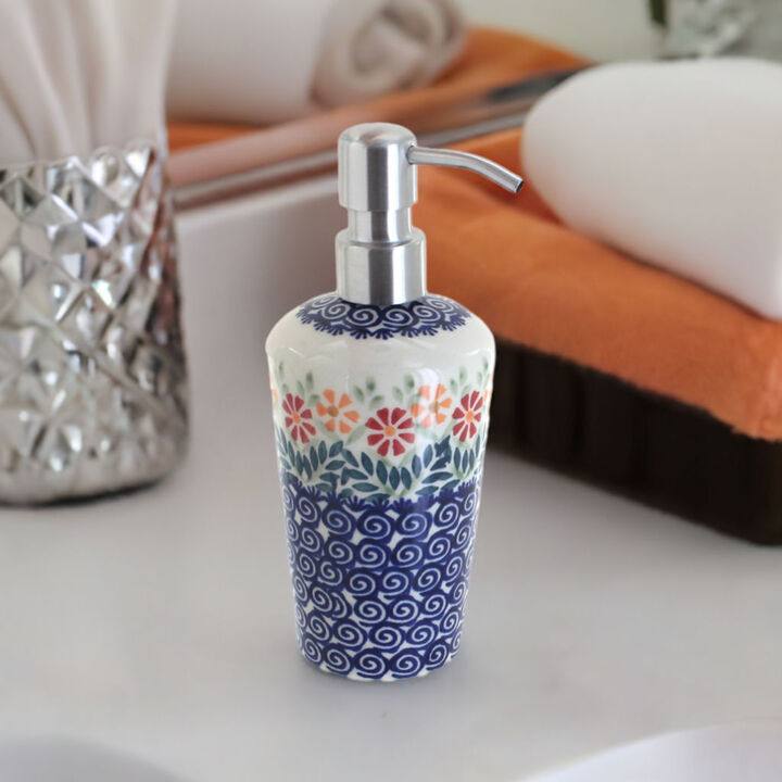 Blue Rose Polish Pottery Dots Soap Dispenser