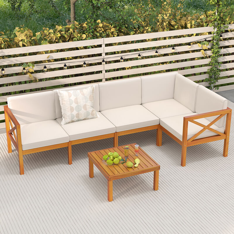 Outdoor 6 Pieces Acacia Wood Patio Sectional Furniture Set