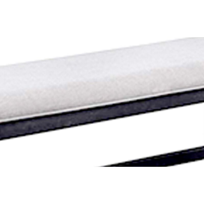 Edward 48 Inch Counter Height Dining Bench, White Fabric and Black Wood - Benzara