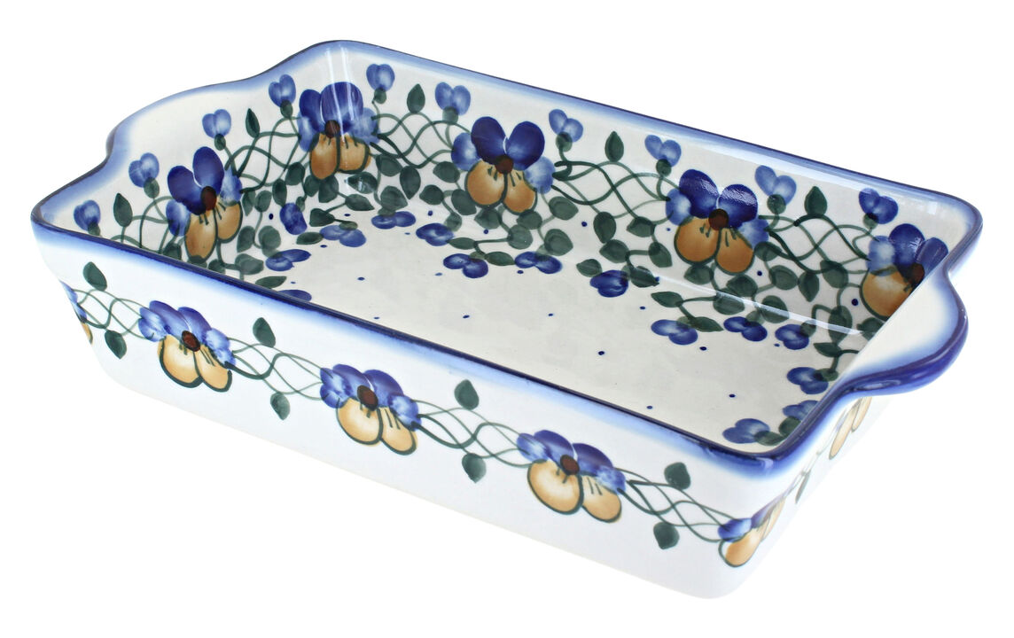 Blue Rose Polish Pottery Hyacinth Loaf Baker with Handles