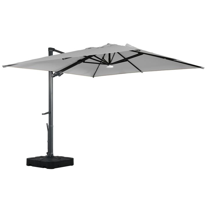 10 ft 360° Rotation Square Cantilever Patio Umbrella with BaseandBT in Gray