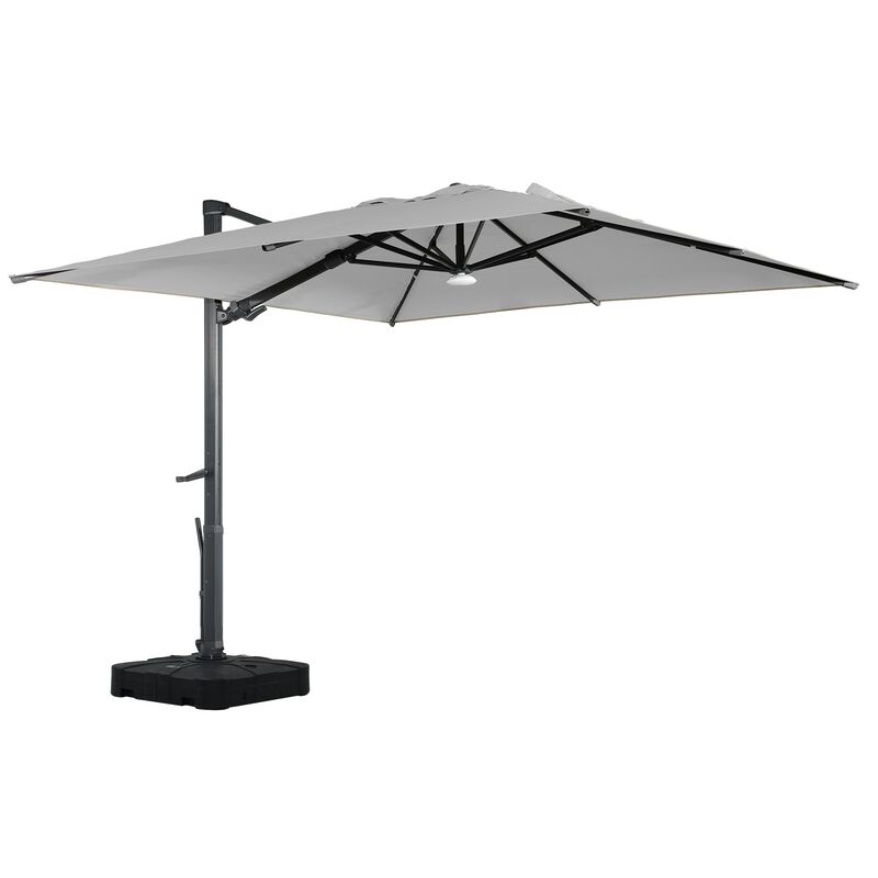 10 ft 360° Rotation Square Cantilever Patio Umbrella with BaseandBT in Gray