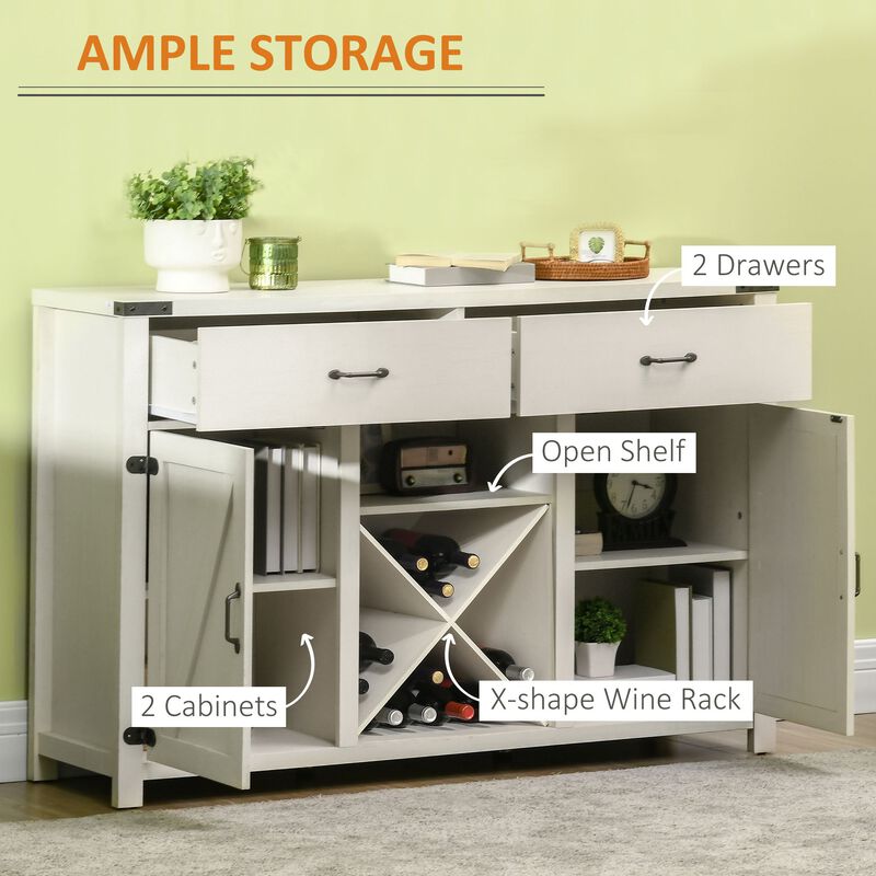 Antique White Buffet: Modern Sideboard with Wine Rack & Barn Door