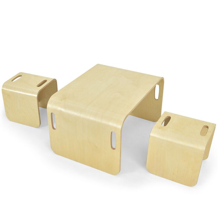 3 Pieces Kids Wooden Table and Chair Set - Natural