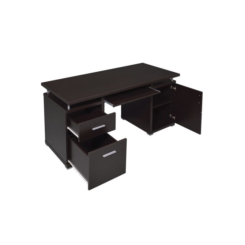Luxurious Computer Desk with 2 Drawers and  Cabinet, Brown-Benzara