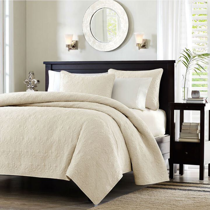 Hivvago Full / Queen Ivory Beige Quilted Coverlet Quilt Set with 2 Shams